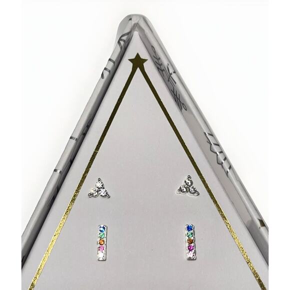 Christmas Earrings Set (2 Piece)w/ Xmas Tree Ornament Box Silver Plated CZ NWT - Picture 1 of 8